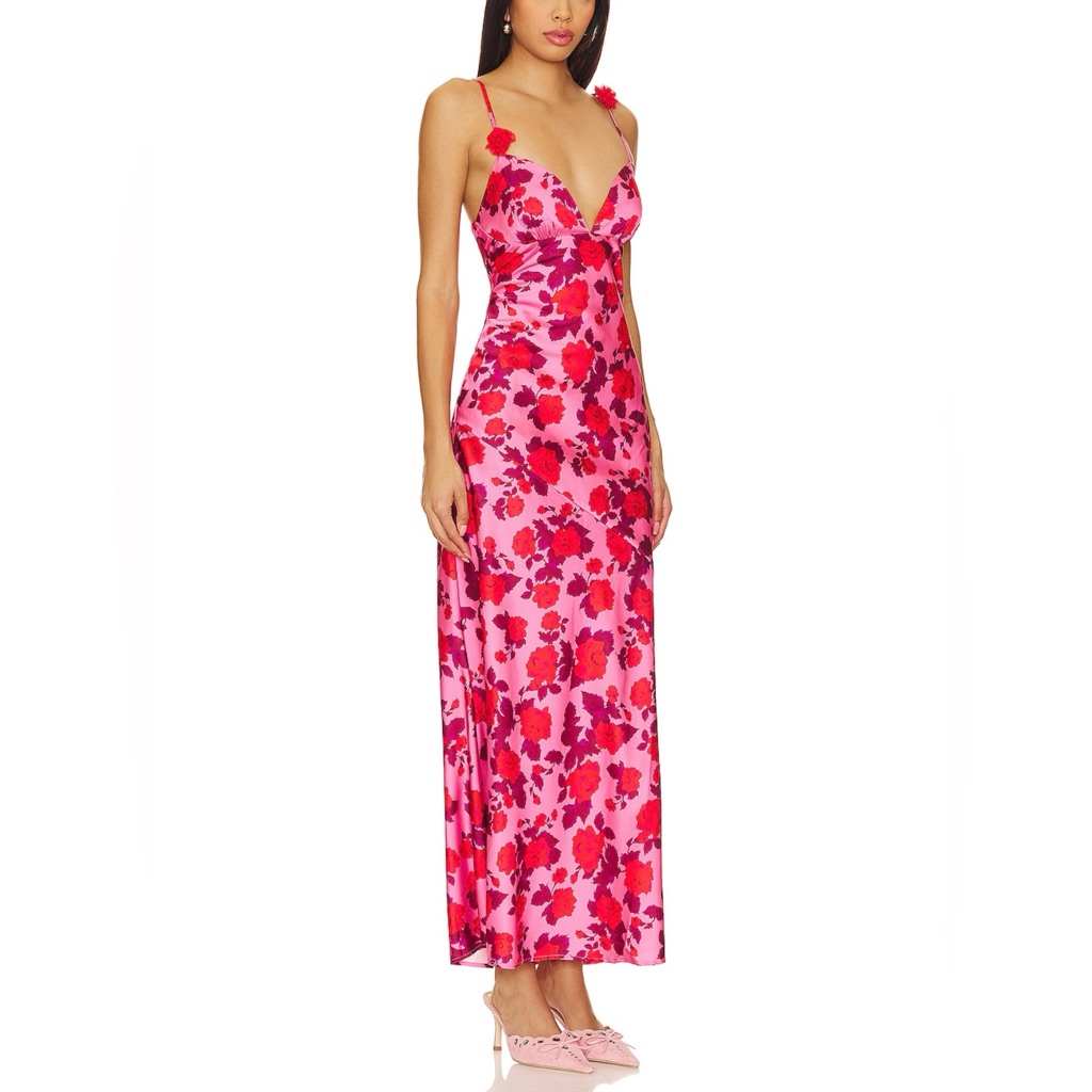 For Love And Lemons Pink And Red Floral Maxi Dress